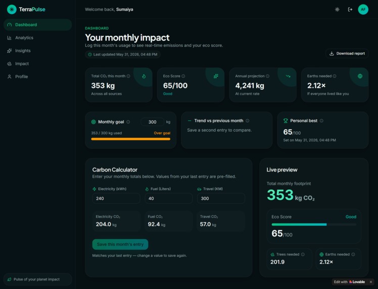 TerraPulse AI-Driven Carbon Footprint Monitoring & Insights – screenshot 1