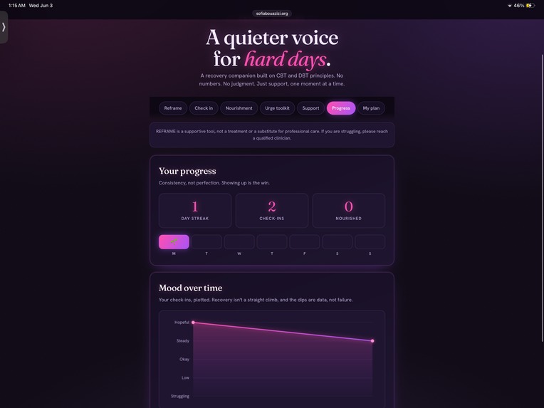     Reframe: Personalized AI for Eating Disorder Recovery – screenshot 2