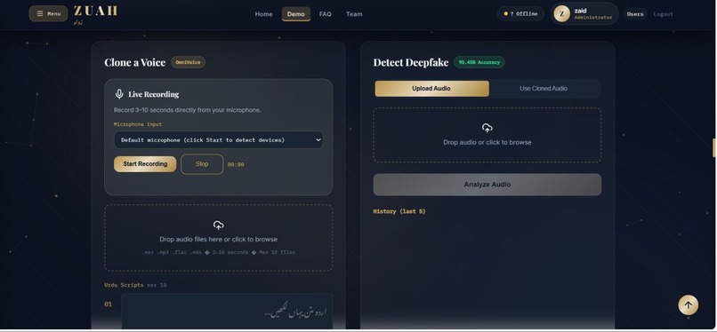 ZuahCloneScan:Deepfake Audio Generator and Detector – screenshot 1