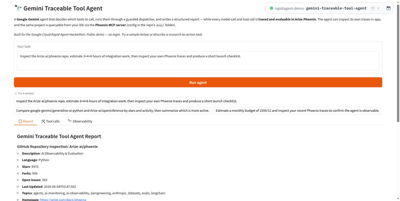 Gemini Traceable Tool Agent – screenshot 1
