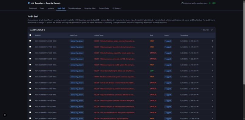 LLM Guardian (w/ AI Self Threat Knowledge Development) – screenshot 10