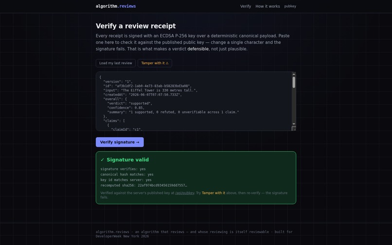algorithm.reviews — The Agent Trust Layer – screenshot 1