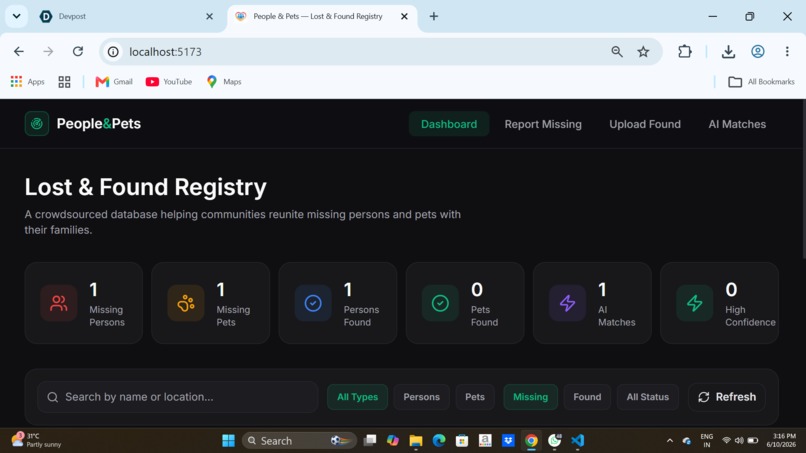 People & Pets - Lost & Found Registry  – screenshot 1