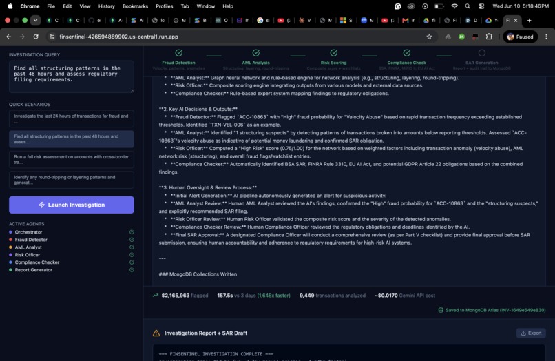FinSentinel — Autonomous Financial Crime Intelligence – screenshot 1