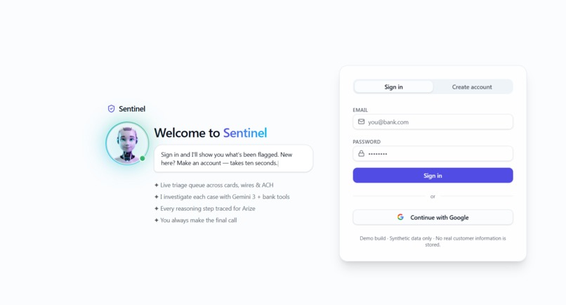 Sentinel — AI Fraud Triage Console – screenshot 1