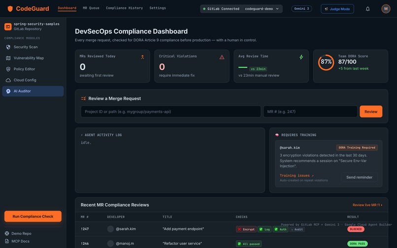 CodeGuard — DORA Art.9 Merge-Request Review Agent – screenshot 1