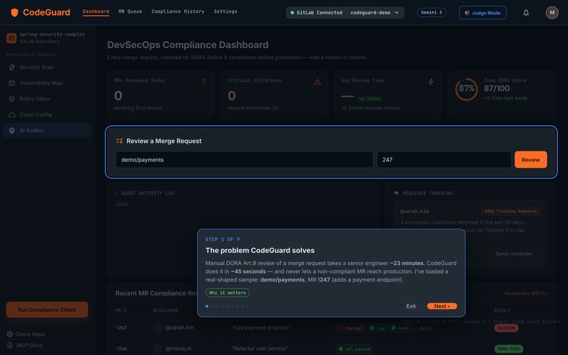 CodeGuard — DORA Art.9 Merge-Request Review Agent – screenshot 2