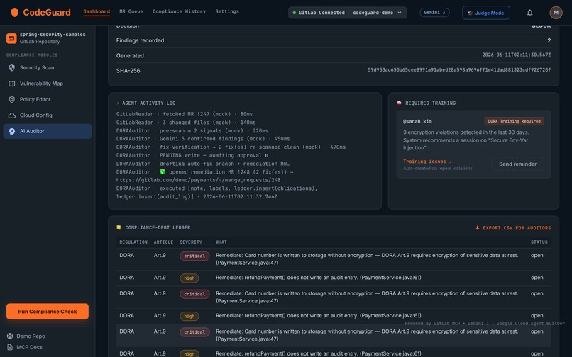 CodeGuard — DORA Art.9 Merge-Request Review Agent – screenshot 6