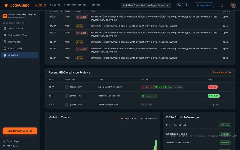 CodeGuard — DORA Art.9 Merge-Request Review Agent – screenshot 5