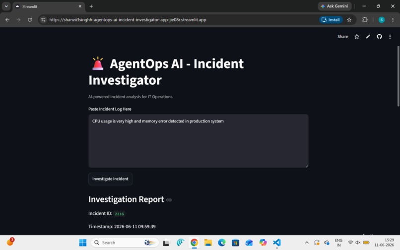 AgentOps AI – Incident Investigator – screenshot 2
