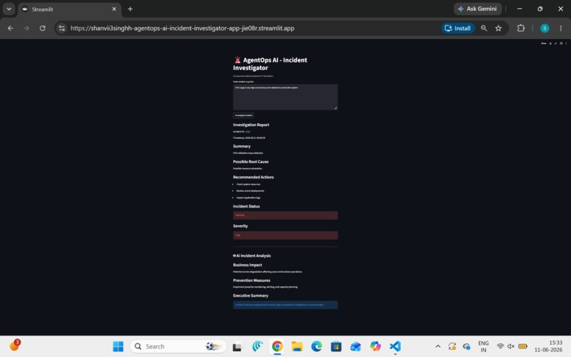 AgentOps AI – Incident Investigator – screenshot 5