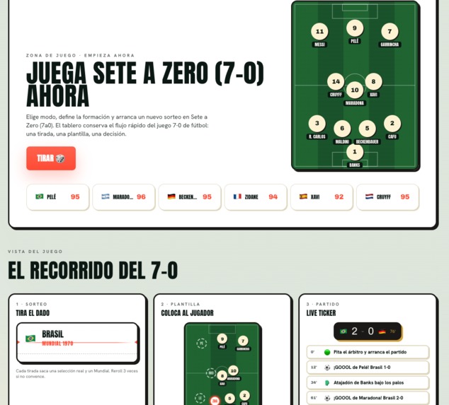 Sete a Zero (7a0) · Juego 7-0 del Mundial gratis online – screenshot 1
