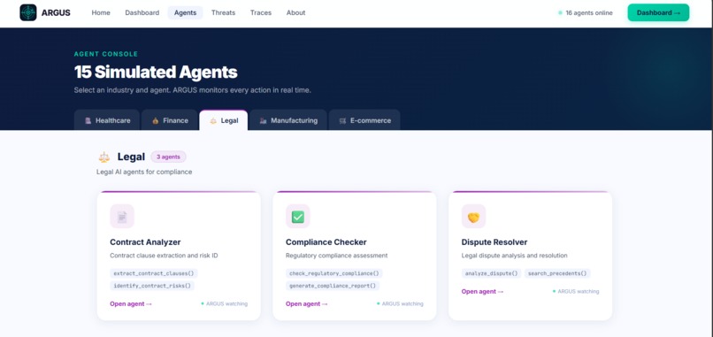 ARGUS — AI Agent Monitoring & Threat Intelligence – screenshot 3