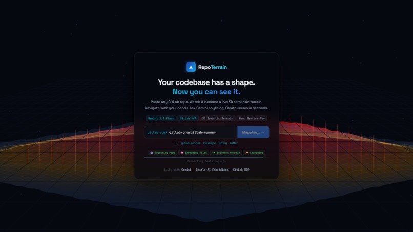 RepoTerrain — 3D Semantic Codebase Intelligence for GitLab – screenshot 1