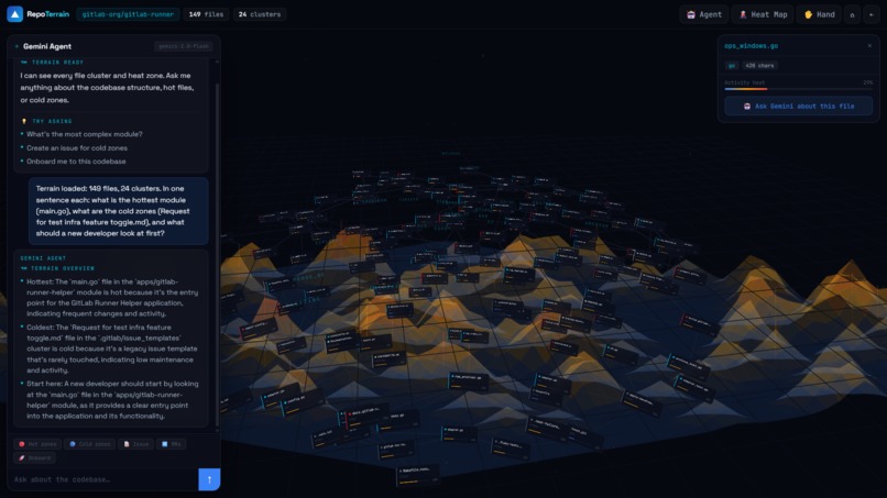RepoTerrain — 3D Semantic Codebase Intelligence for GitLab – screenshot 2
