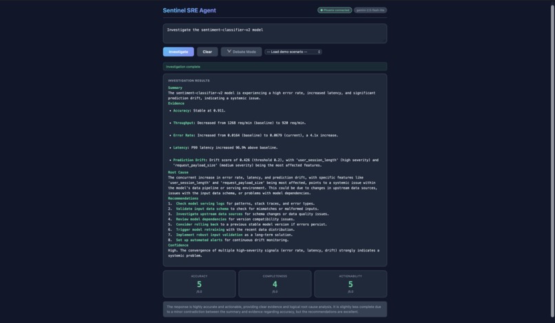 Sentinel SRE Agent – screenshot 2