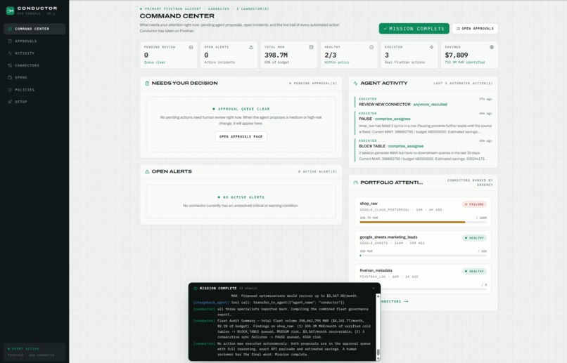 Conductor - Autonomous Governance for Fivetran Pipelines – screenshot 1