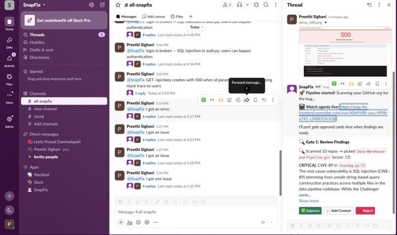SnapFix (Autonomous Code Review in Slack) – screenshot 2
