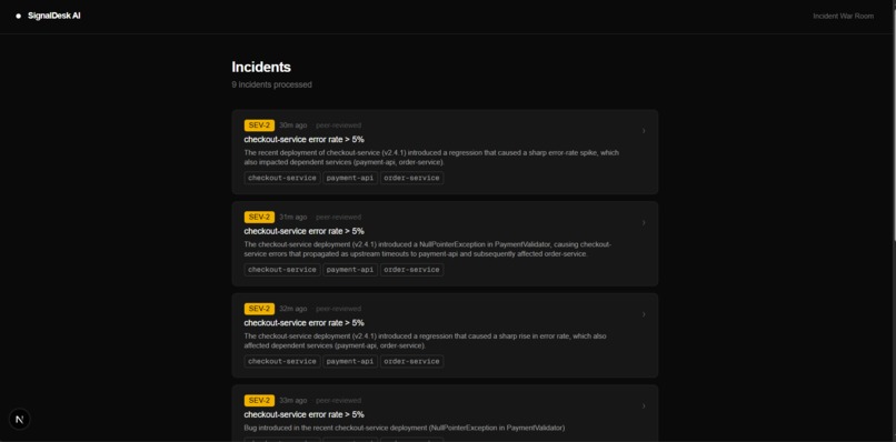 SignalDesk AI — Multi-Agent Incident War Room – screenshot 1