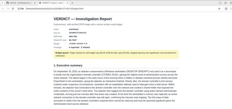 VERDICT - Autonomous DFIR Agent That Proves Its Findings – screenshot 10