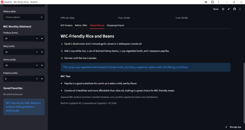 WIC Recipe Parser – screenshot 1