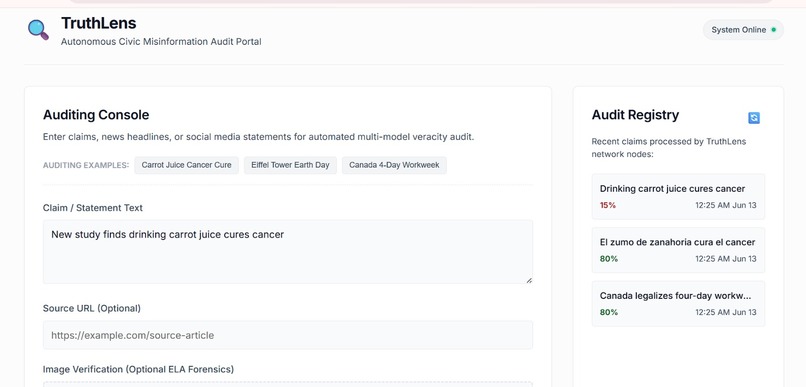 TruthLens (an AI-powered verification application) – screenshot 1
