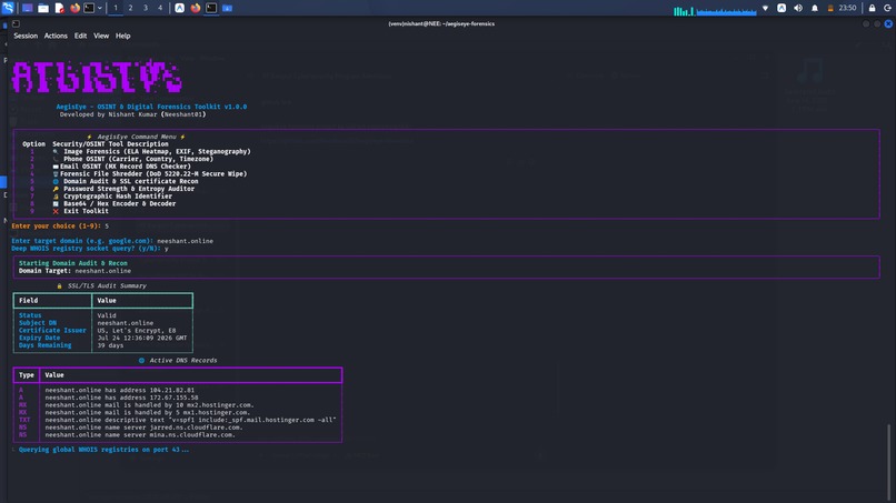 AegisEye: Premium OSINT & Digital Forensics Toolkit  – screenshot 1