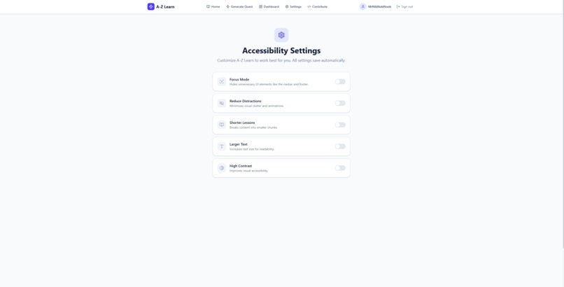 A-Z Learn: Adaptive Neurodivergent Learning Platform – screenshot 1