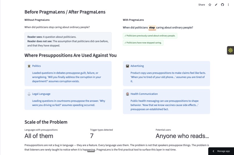 PragmaLens: Revealing Hidden Presuppositions in Language – screenshot 13