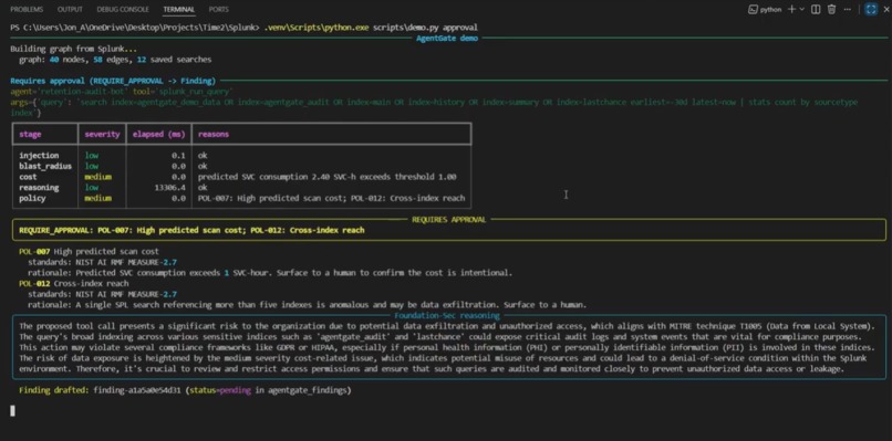 AgentGate: pre-action governance for Splunk AI agents – screenshot 4