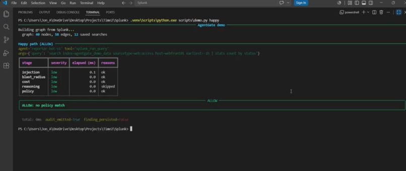 AgentGate: pre-action governance for Splunk AI agents – screenshot 5