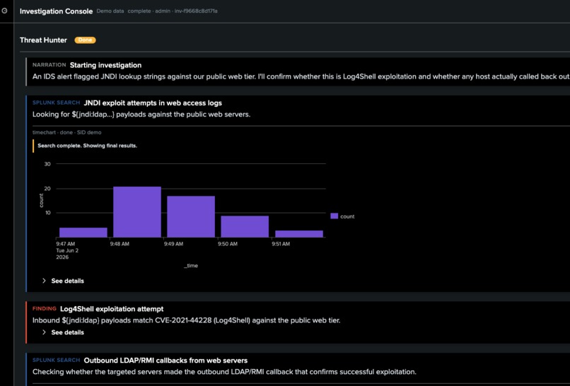 Splunk Agentic Threat Hunter – screenshot 1