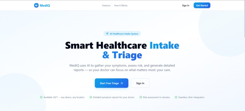 MediQ – AI Healthcare Intake & Triage Platform – screenshot 1