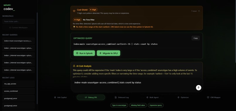 splunk> co>dev – screenshot 1