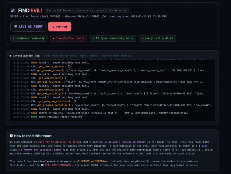 FindEvil: the DFIR agent that can't alter evidence – screenshot 3