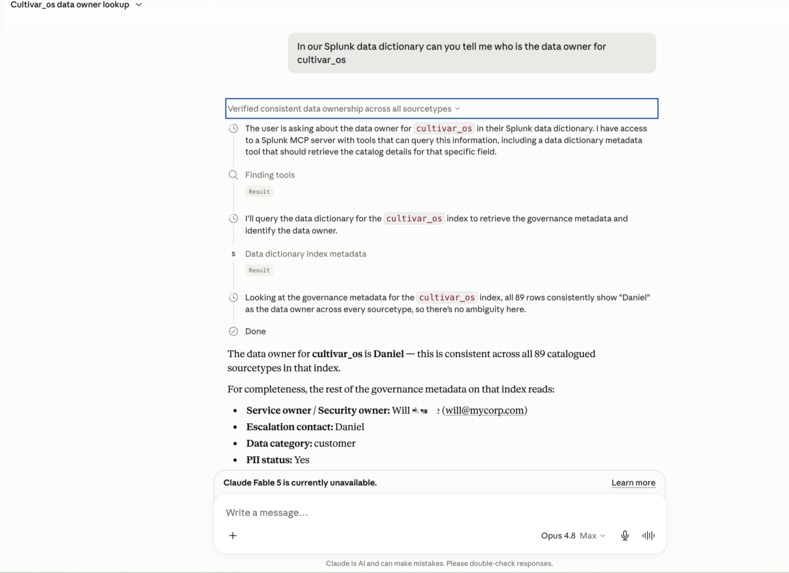 Splunk MCP based Data Dictionary – screenshot 1