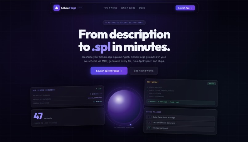 SplunkForge - From one sentence to a deployed Splunk app – screenshot 1