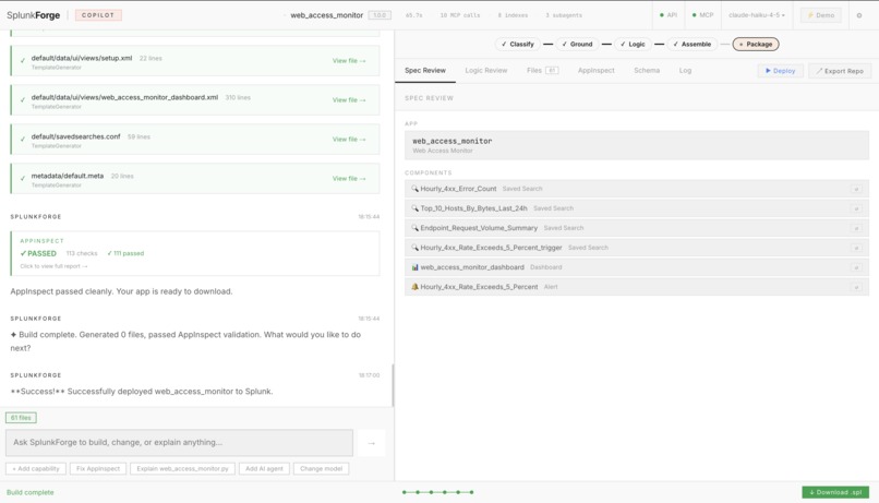 SplunkForge - From one sentence to a deployed Splunk app – screenshot 4
