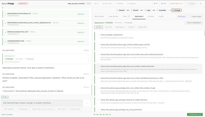 SplunkForge - From one sentence to a deployed Splunk app – screenshot 6