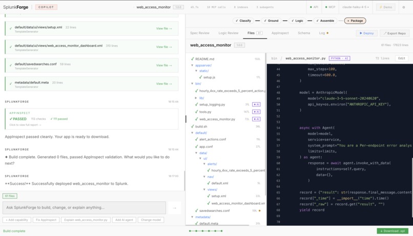 SplunkForge - From one sentence to a deployed Splunk app – screenshot 5