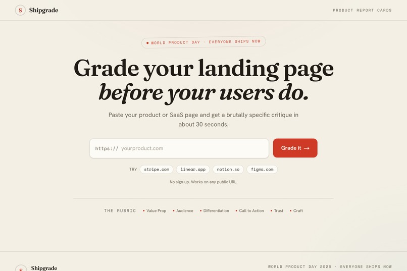 Shipgrade - Grade your landing page in 30 seconds – screenshot 1