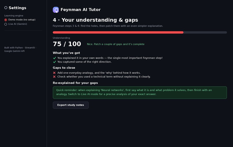Feynman AI Tutor (Python · Streamlit) – screenshot 1