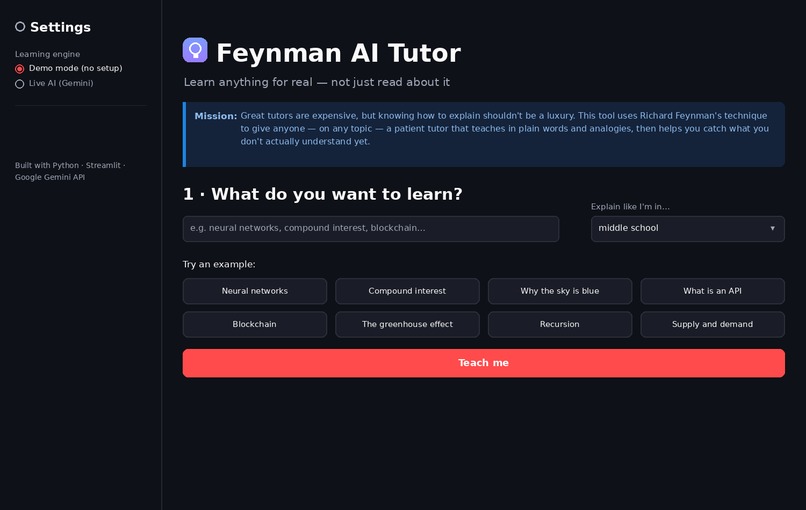 Feynman AI Tutor (Python · Streamlit) – screenshot 2