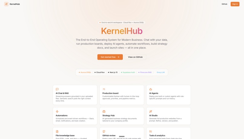 KernelHub: End-to-End AI Workspace for Modern Business – screenshot 1