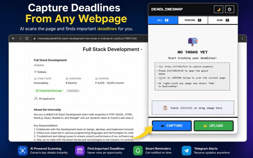 DeadlineSnap – AI Deadline Extractor & Reminder Extension – screenshot 1