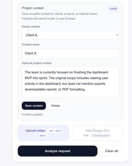Scope creep radar – screenshot 5