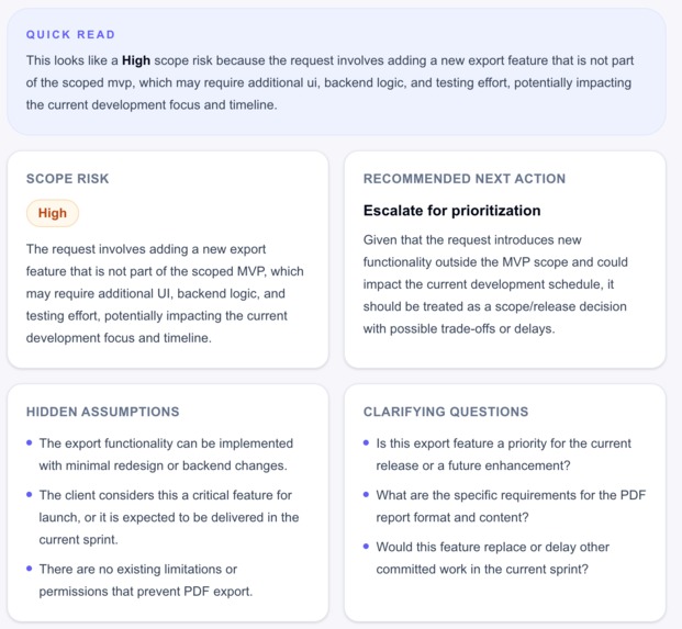 Scope creep radar – screenshot 3