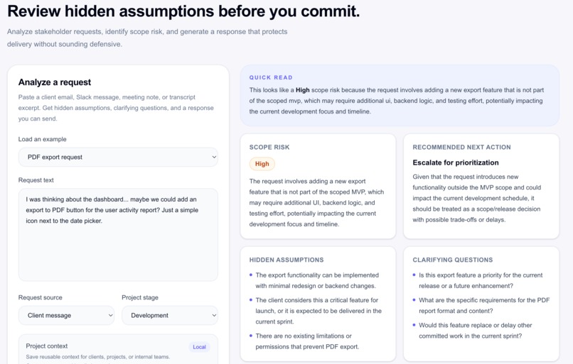 Scope creep radar – screenshot 2