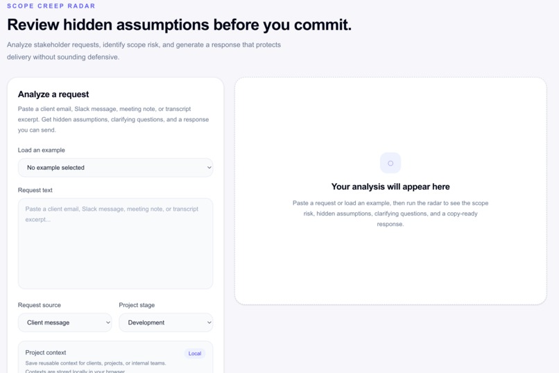 Scope creep radar – screenshot 1