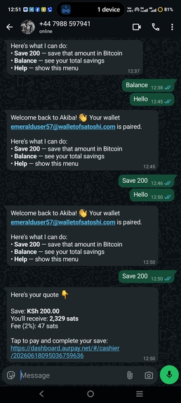 Akiba - WhatsApp Bitcoin Savings  – screenshot 2